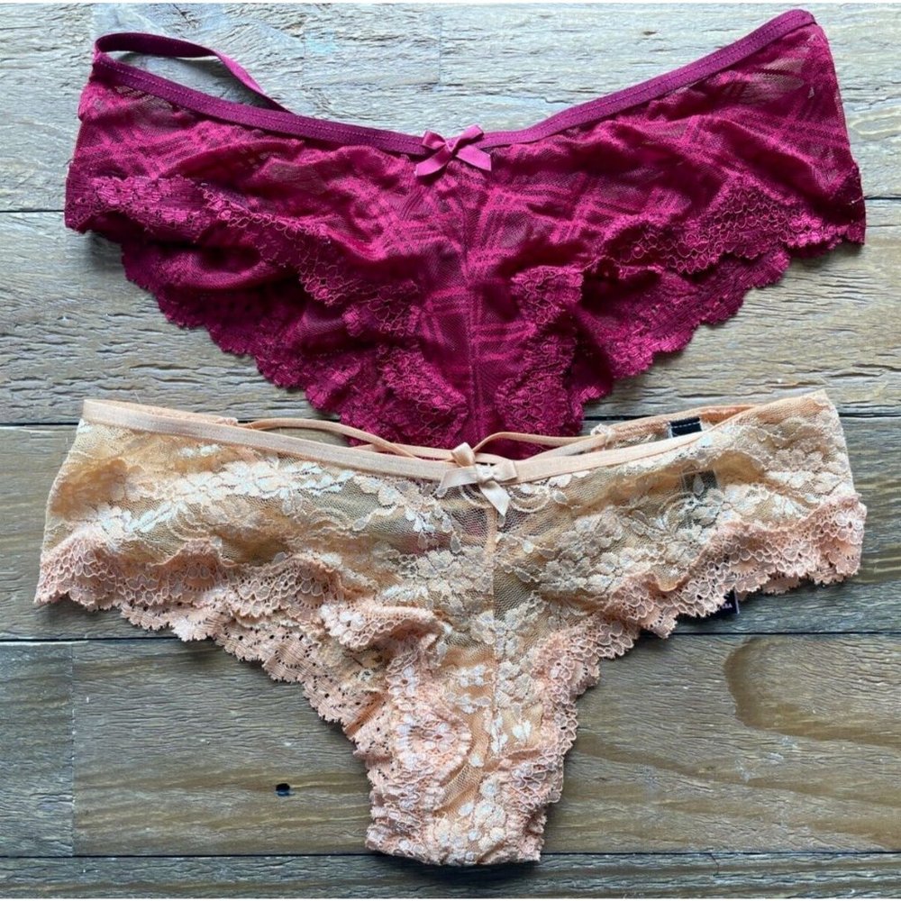 Victoria Secret 2 Lace Underwear Small Sexy Cheeky Lace & Mesh Panties NWOT